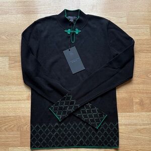 Shanghai Tang Black and Green Turtleneck Top